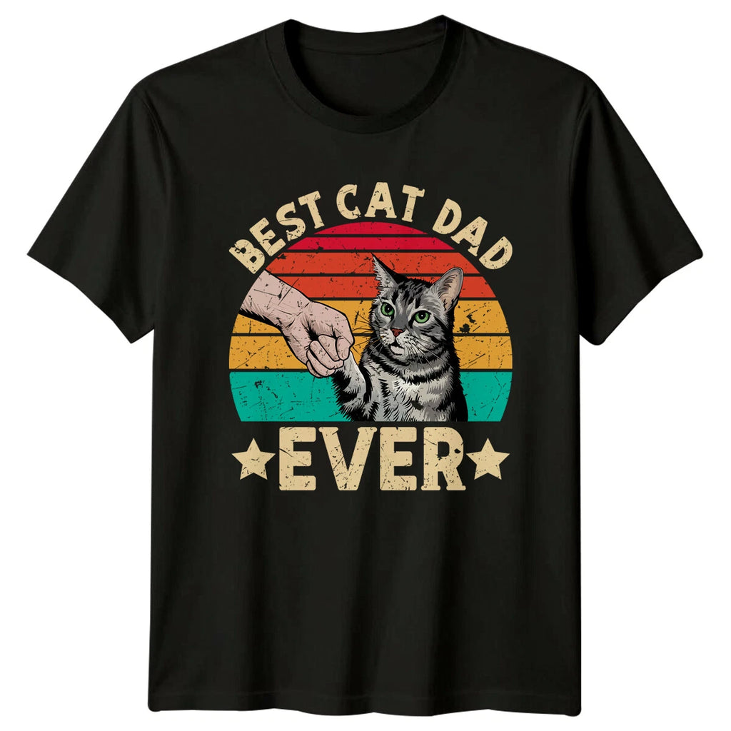 Best Cat Dad Ever T-Shirt Retro Vintage Style Kitten Fist Bump