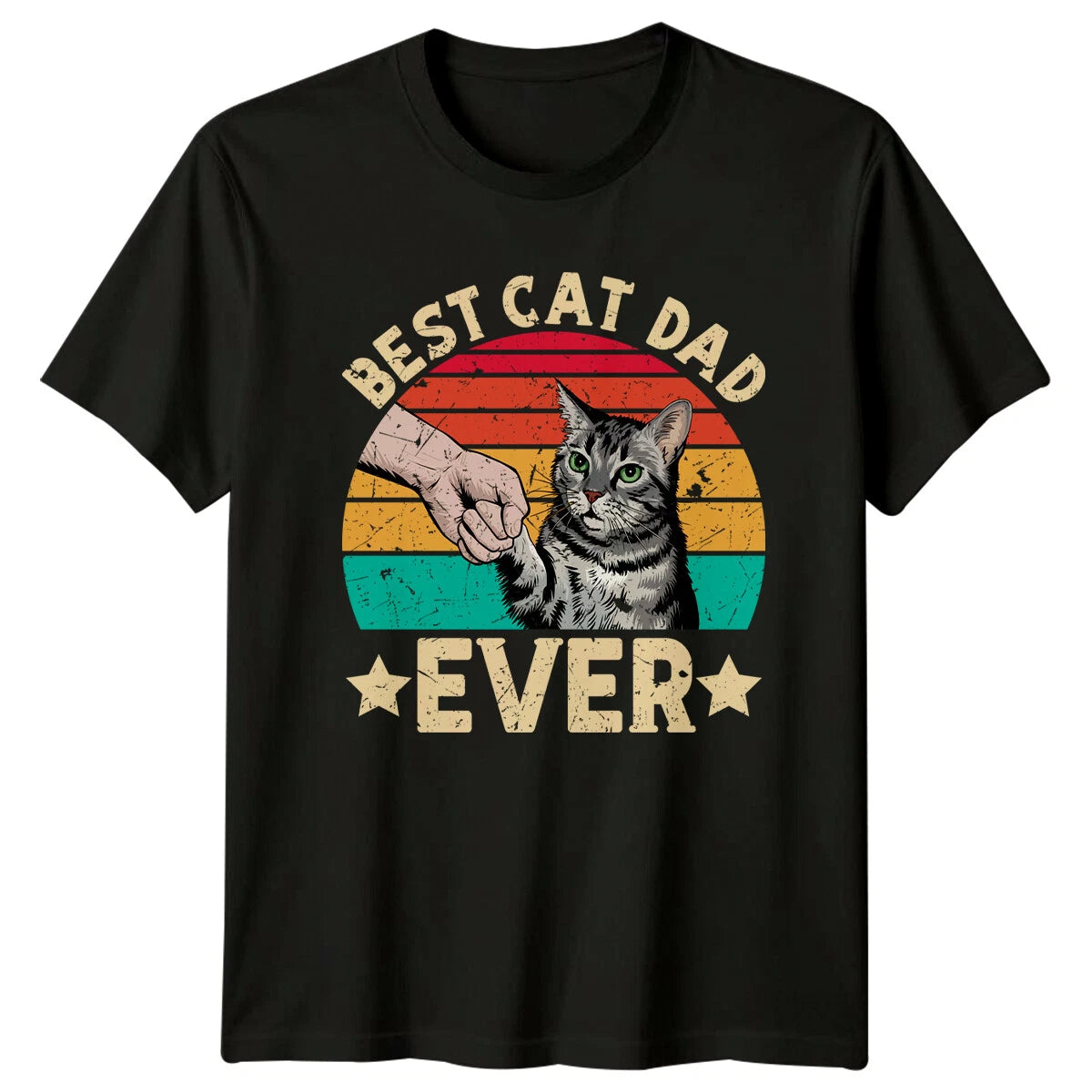 Best Cat Dad Ever T-Shirt Retro Vintage Style Kitten Fist Bump