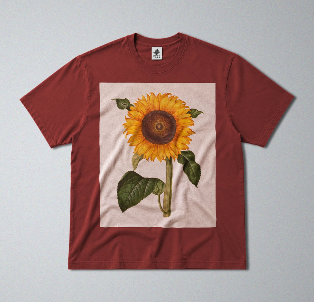 100% Cotton Tee - Regular Fit - Unisex - Minimalist Sunflower Botanical Print