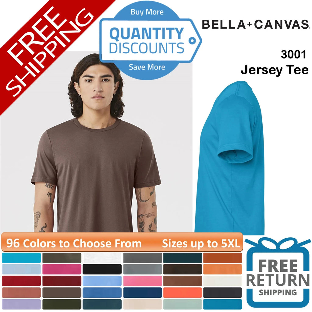 🔥 Bella + Canvas Men Jersey Short Sleeve T Shirt Ringspun Up To 5XL 3001 a