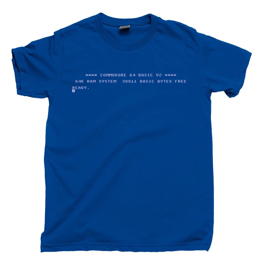 Commodore 64 Start Screen T Shirt Console Keyboard Ready Computer Programmer Tee
