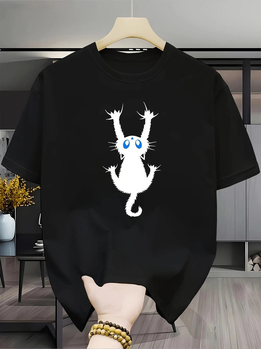 Cat Graphic T-Shirt, Short Sleeve Crew Neck Casual Summer Tee