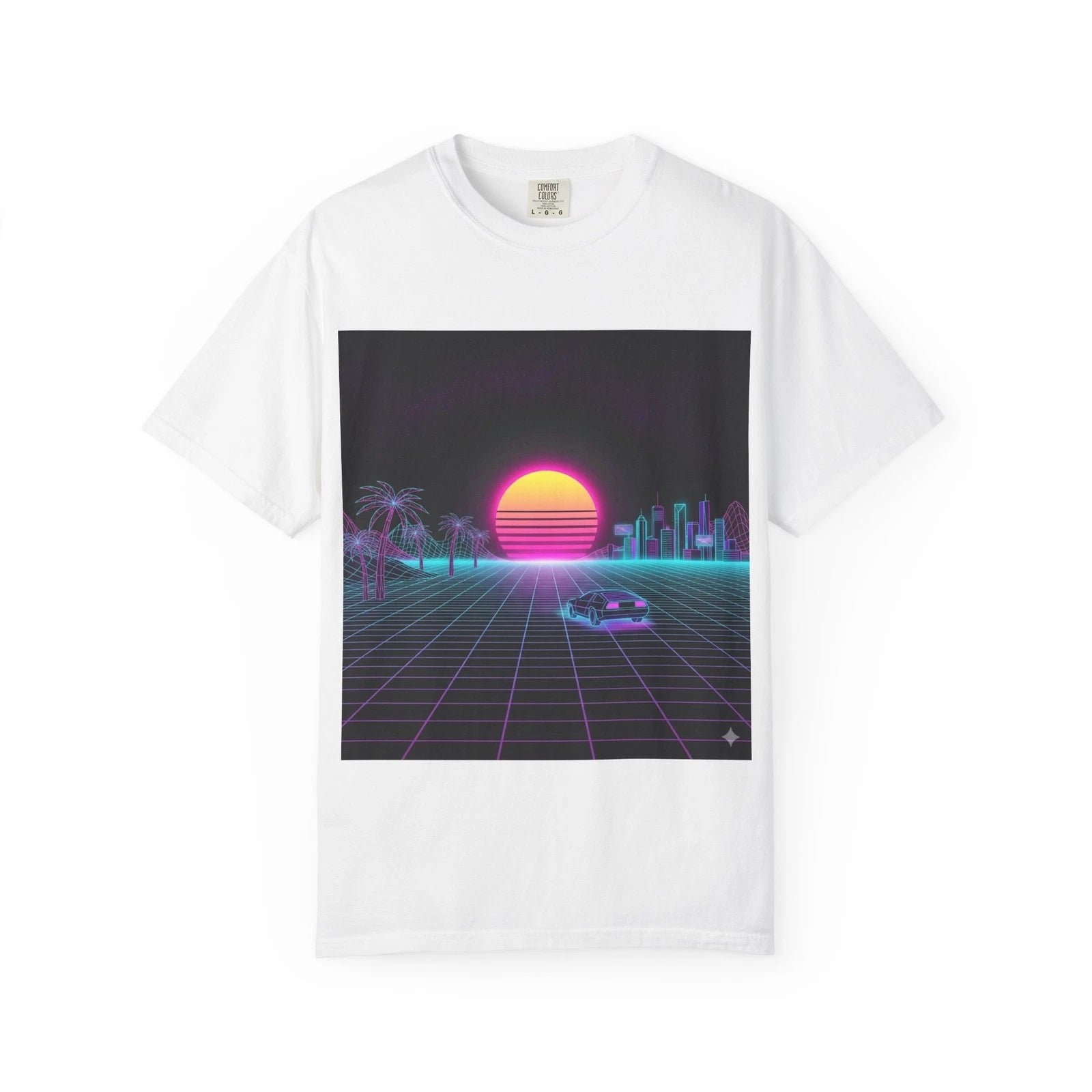 Vaporwave Sunset Retro Grid T-shirt | Neon City Synthwave Tee