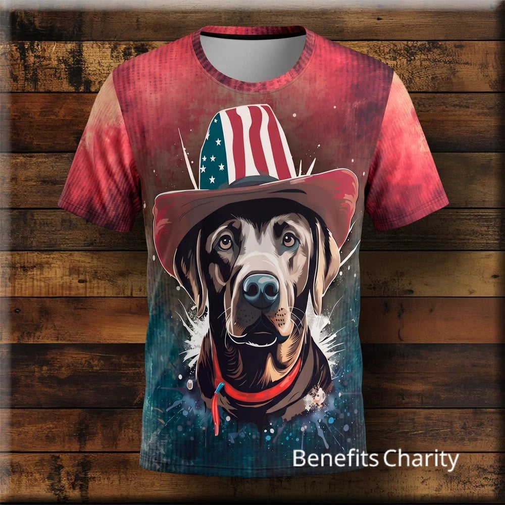 USA Patriot Dog - Distressed American Themed Grunge T Shirt