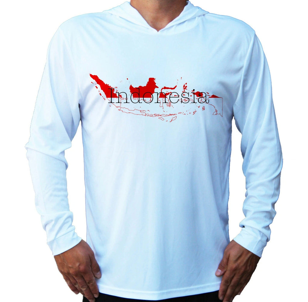 Flag Map Indonesia Sport UV Protected UPF 50 Long Sleeve T-Shirt Hood Fishing