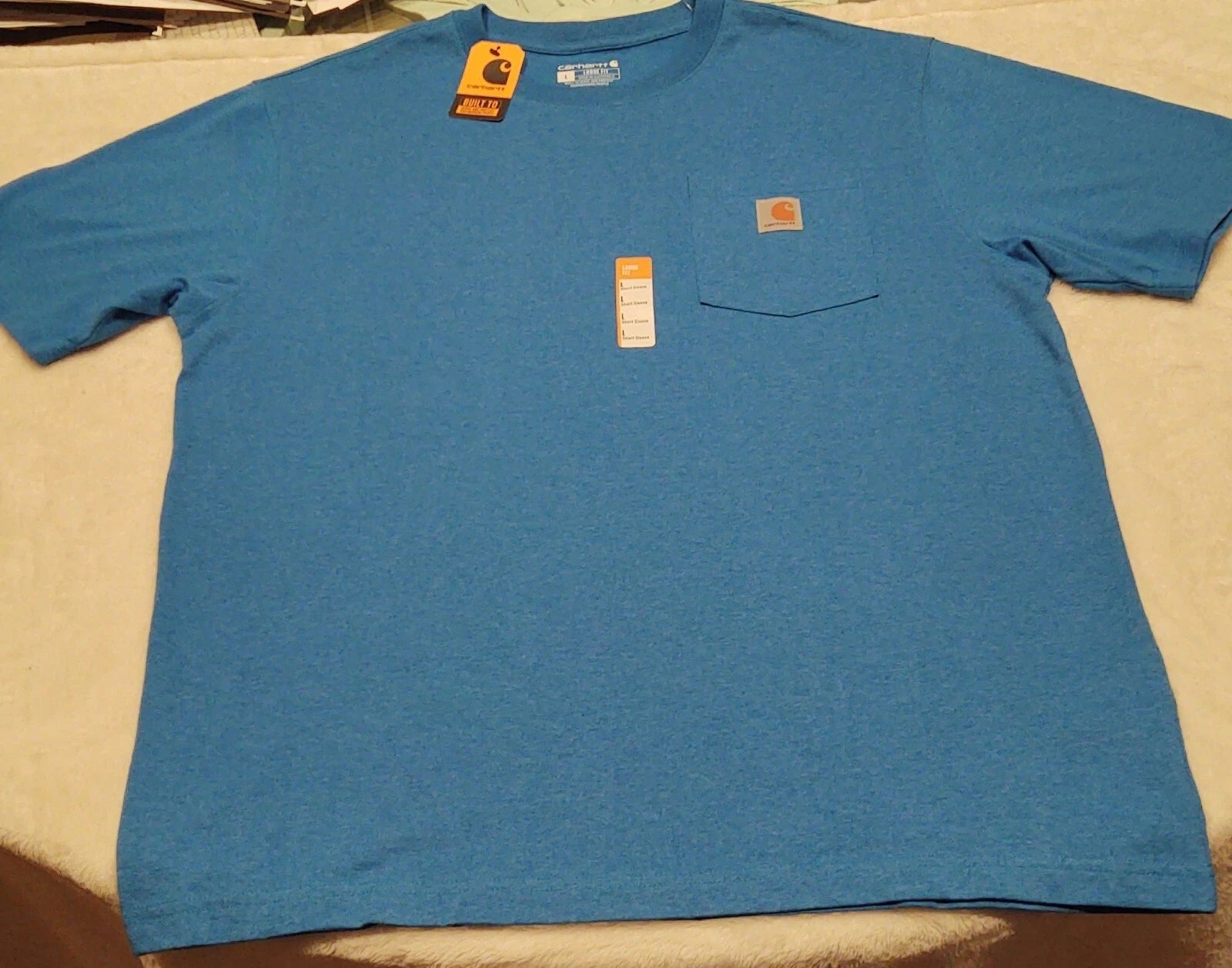 New Carhartt Men's T-Shirt Loose Fit Short Sleeve, Chest Pocket Size Large Blue