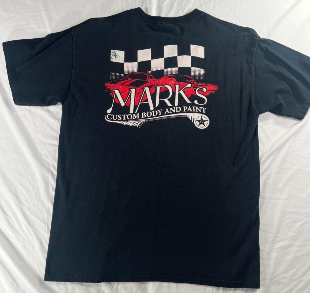 Vintage Gildan T-Shirt Mens Sz Large Black Mark's Custom Body And Paint