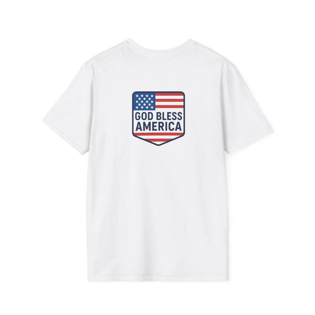 God Bless America T-Shirt | Flag Shield Graphic on Back