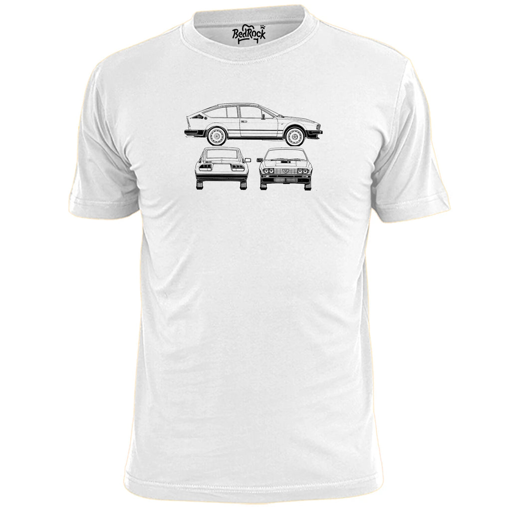 Mens Alfa Romeo GTV6 Vintage Car Blueprint T Shirt Retro