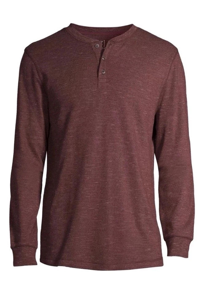 GEORGE Men’s L (42-44) Long Sleeve Thermal Henley Shirt Top • Red/ Maroon