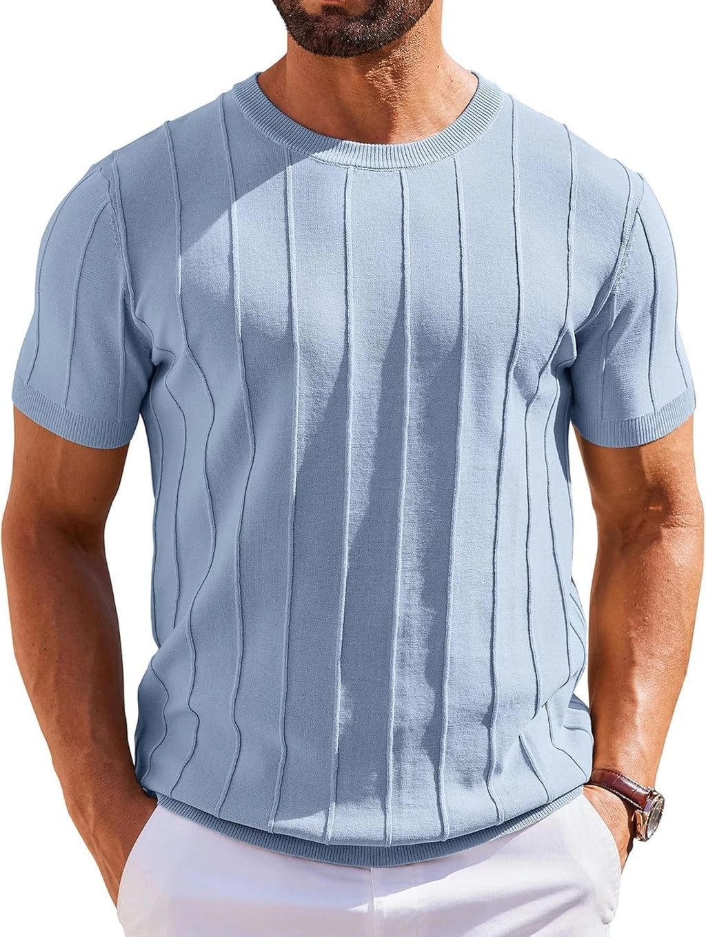 Coofandy T Shirt Soft Solid Mens Shirts Short Sleeve Knit Sweater Casual