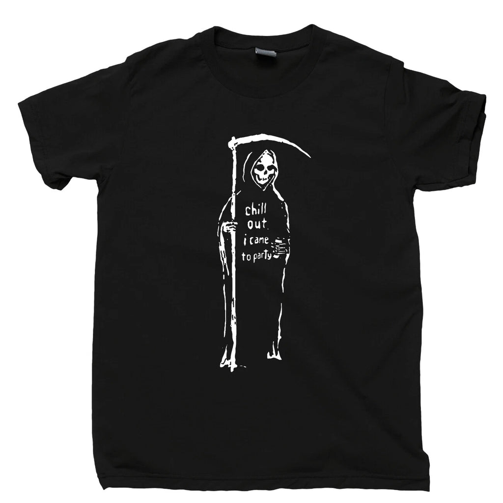 Grim Reaper T Shirt Chill Out I Came To Party Costume Scythe Tattoo Tee