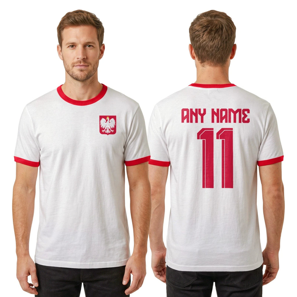 Personalised Poland Polska Football Ringer T-shirt | Soccer Retro Polish Jersey