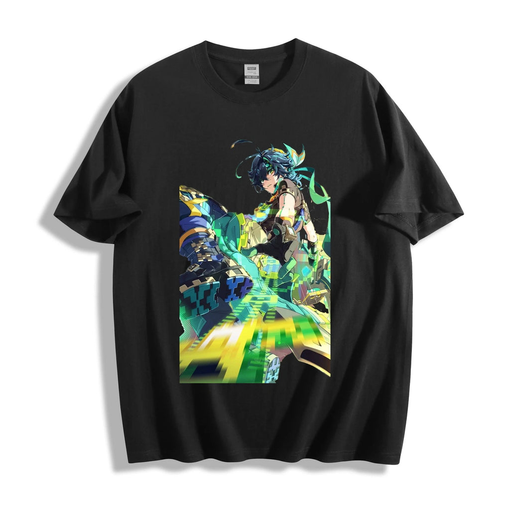 Genshin Kinich Jungle Warrior T-Shirt - Dino Companion Action Design Unisex Tee