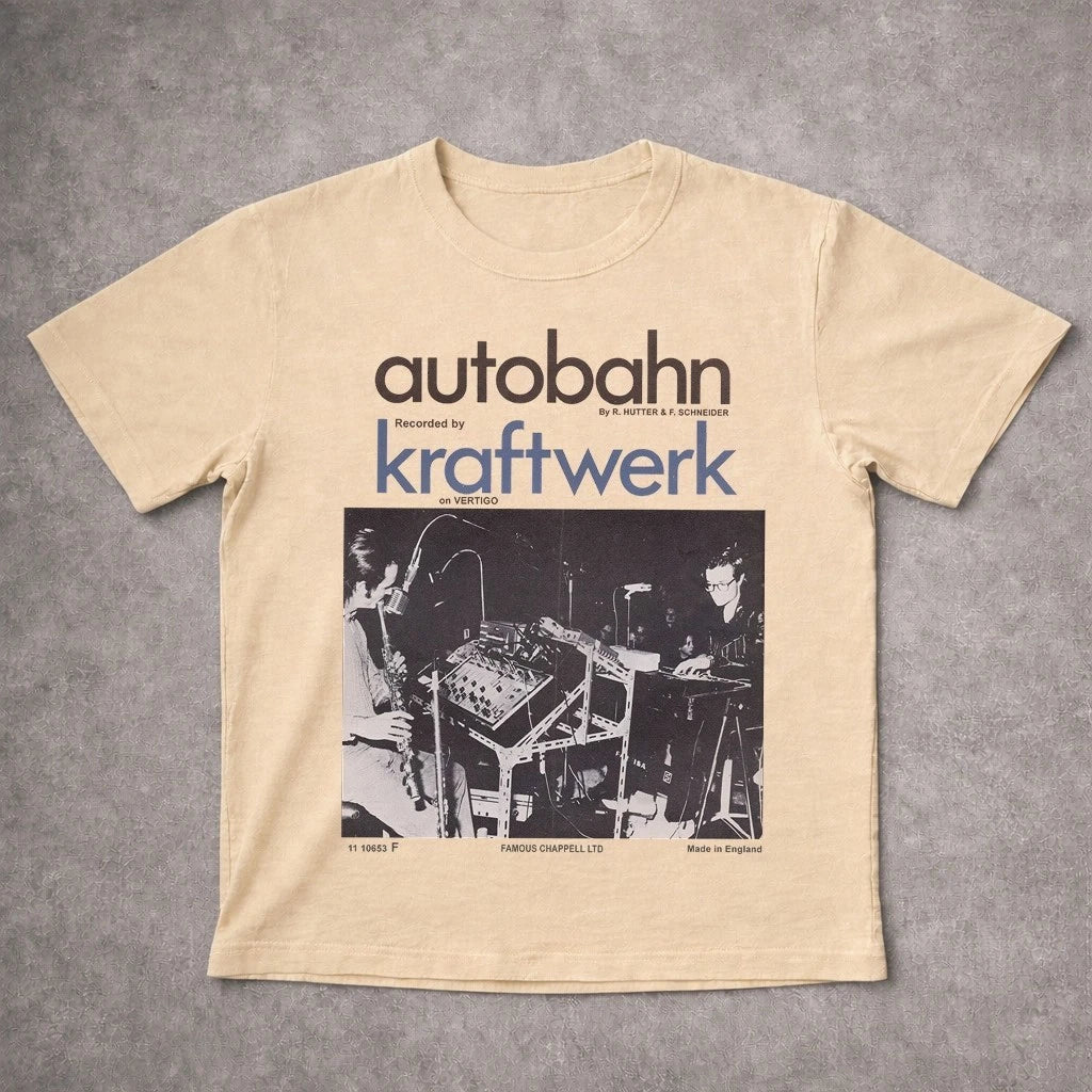 Kraftwerk T-Shirt Autobahn Album Cover Graphic Tee Retro Synth Pop Music Shirt