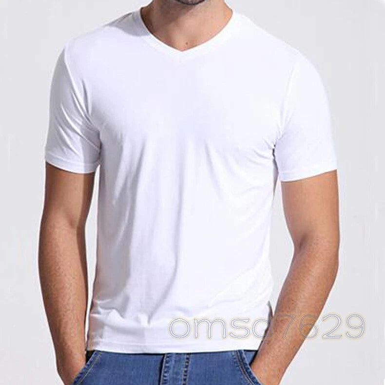 Men Soft Quality Bamboo Fiber V-Neck Short Sleeve T-Shirt Undershirts Top L-4XL