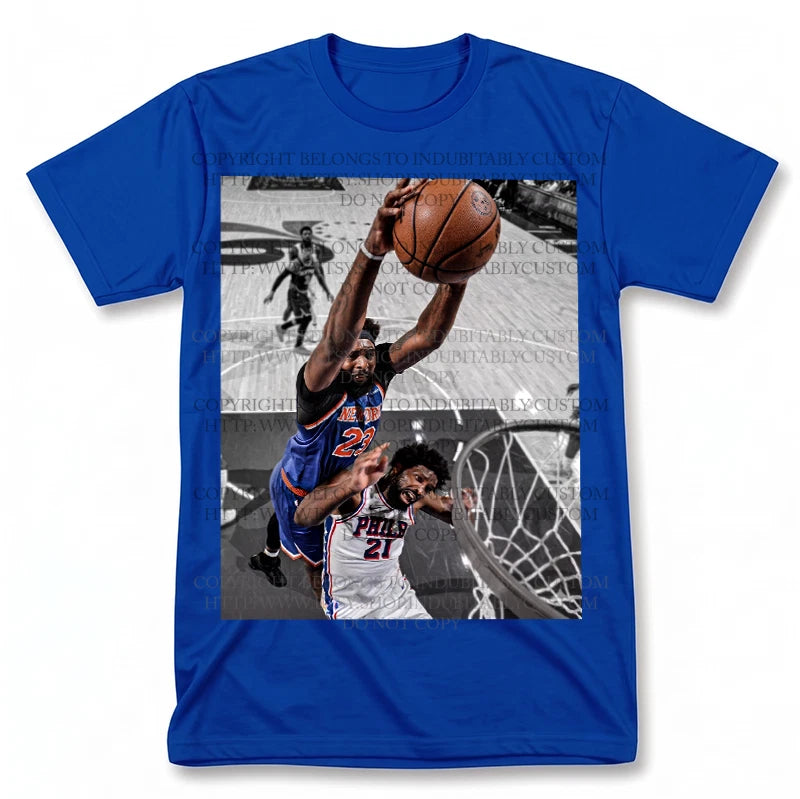 Mitchell Robinson Dunk on Joel Embiid Graphic T Shirt Vintage Style Fan Tee