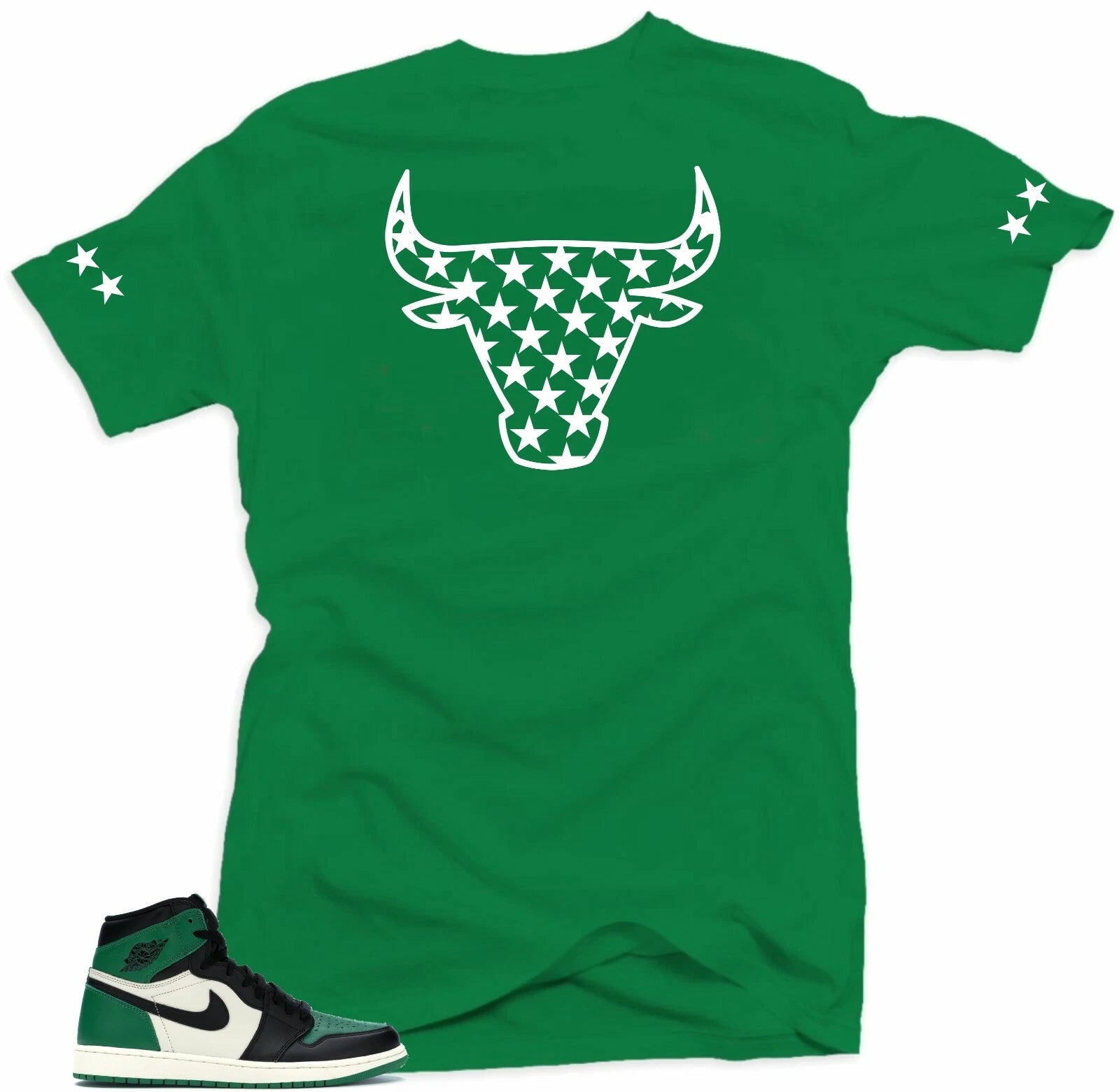 Shirt to Match Jordan Retro 1 Pine Green  2020- Bull Stars  Green