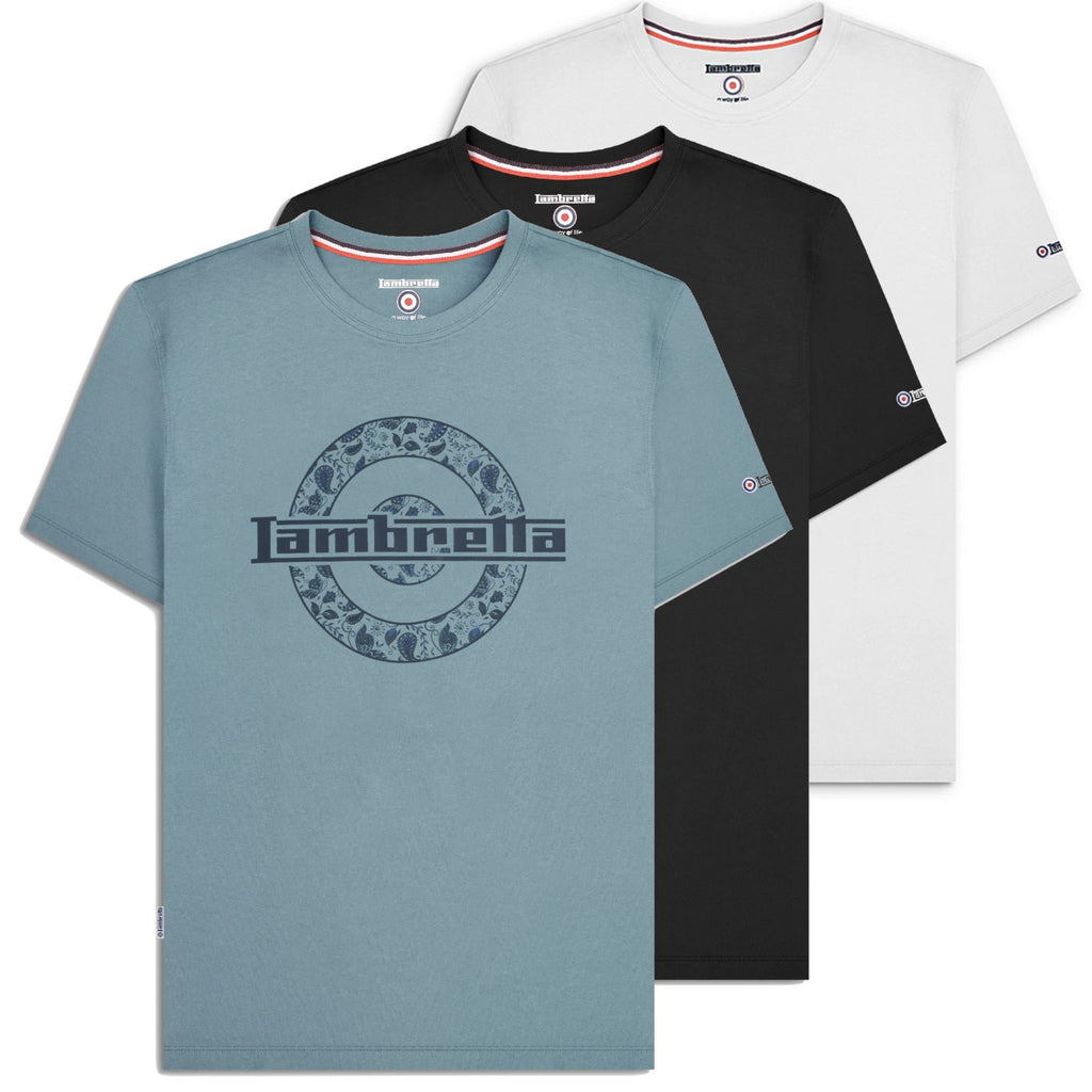 Mens Lambretta Paisley Target Logo Smart Classic Retro T-Shirt Sizes M to 4XL
