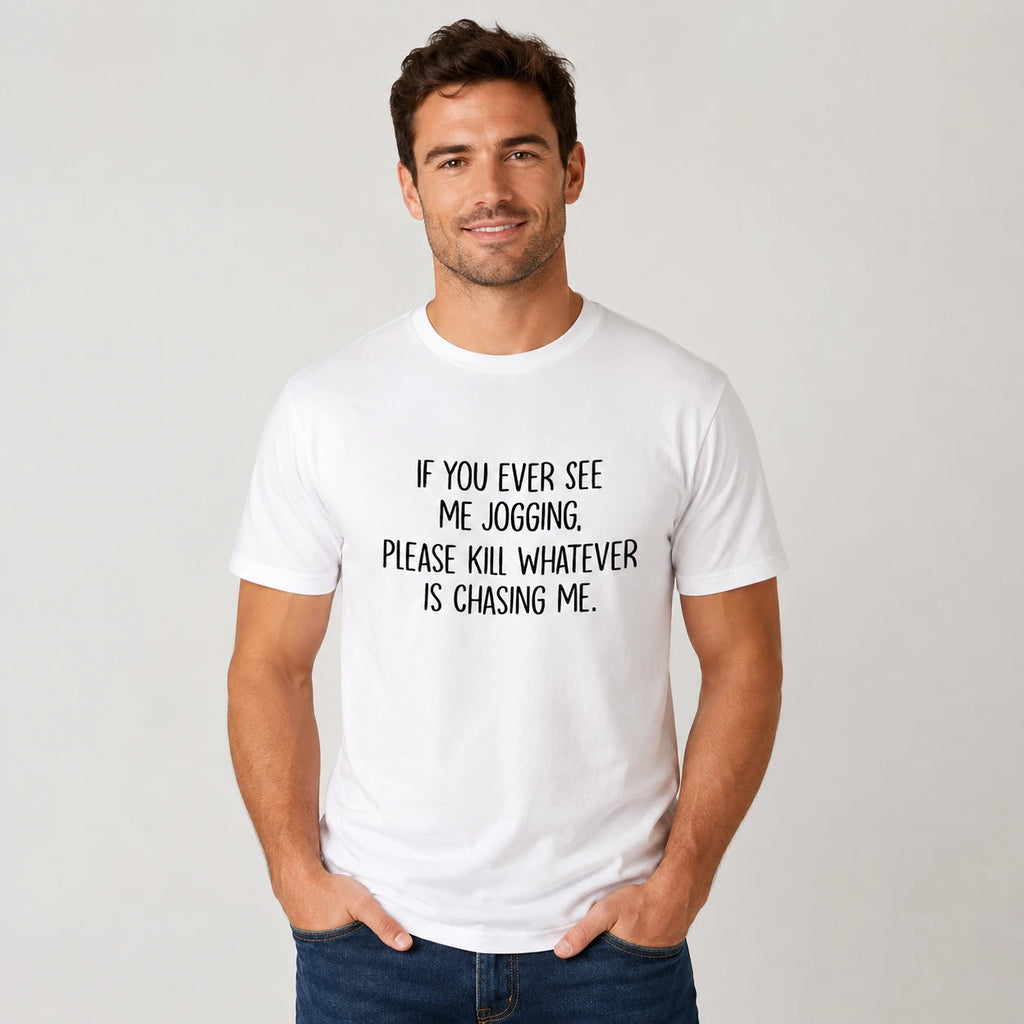 Funny Jogging T-Shirt Men’s White Novelty Gym Running Joke Top Gift Tee Casual S