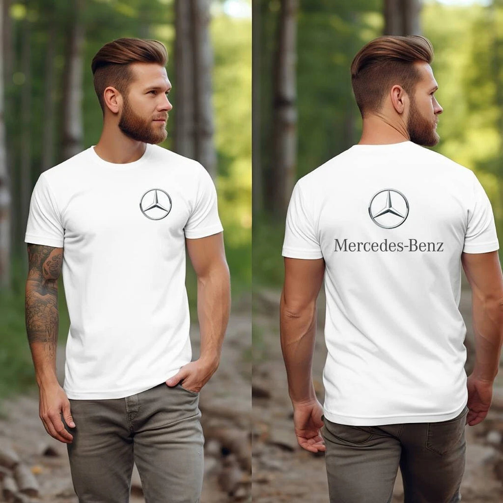 Mercedes Benz Motor Thsirt White Tee Front and Back Gildan Unisex T-Shirt