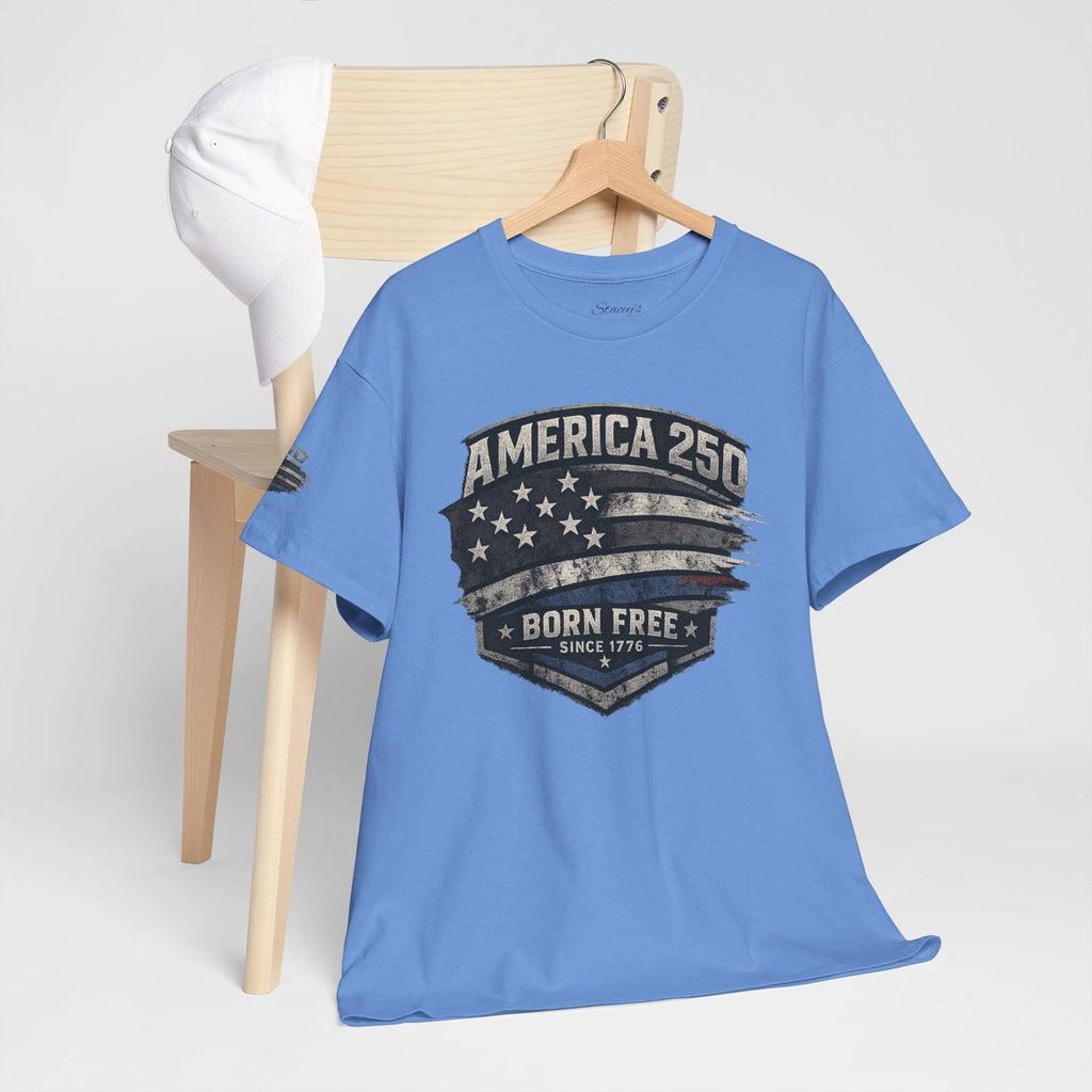 America 250 Born Free Shield Tee | Patriotic Flag T-shirt | Fourth of July