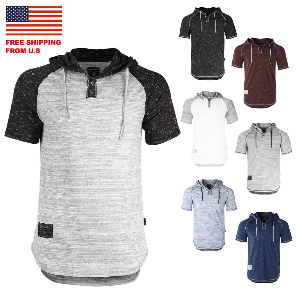 ZIMEGO Men's Hooded Short Sleeve Henley | Activewear, Casual Athleisure