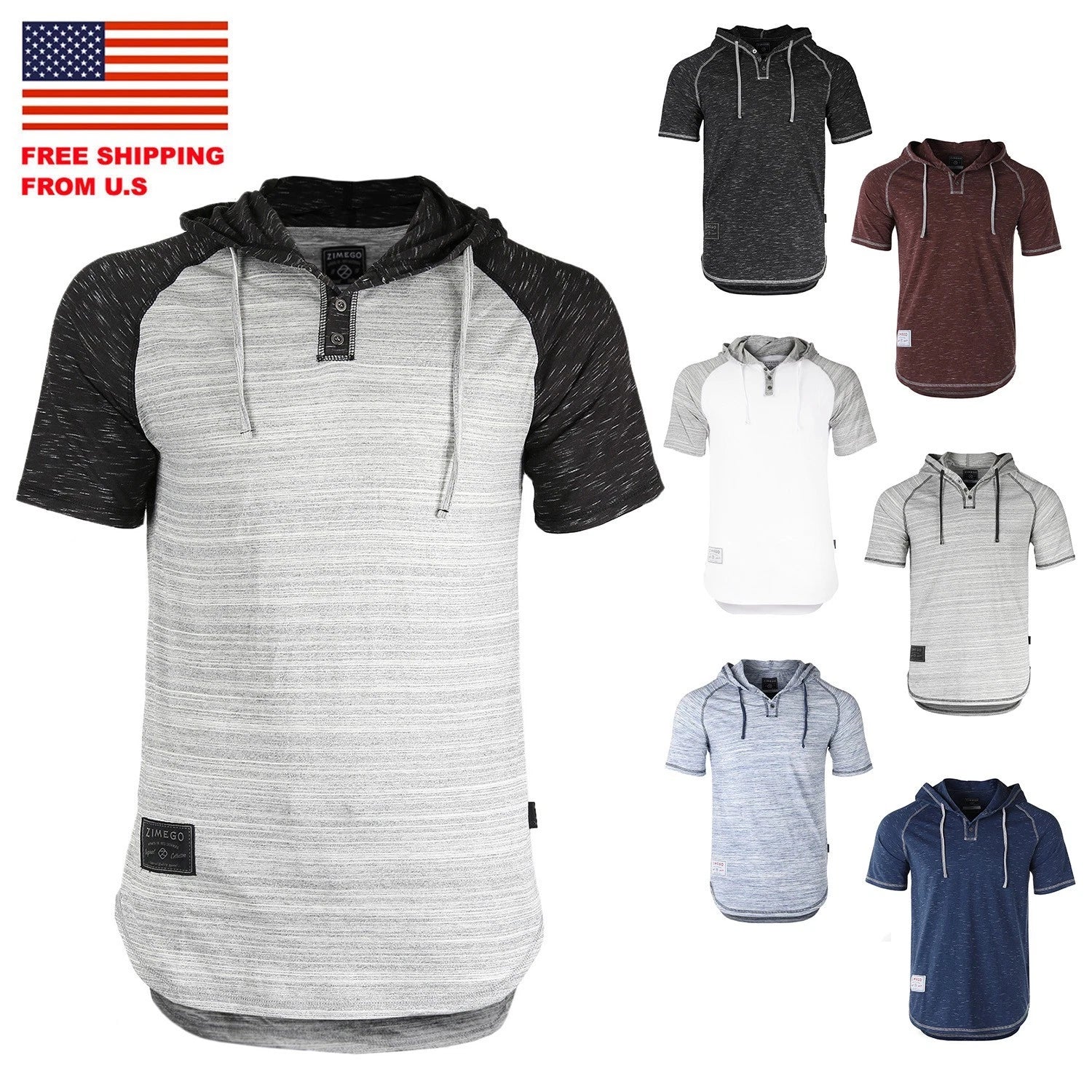 ZIMEGO Men's Hooded Short Sleeve Henley | Activewear, Casual Athleisure