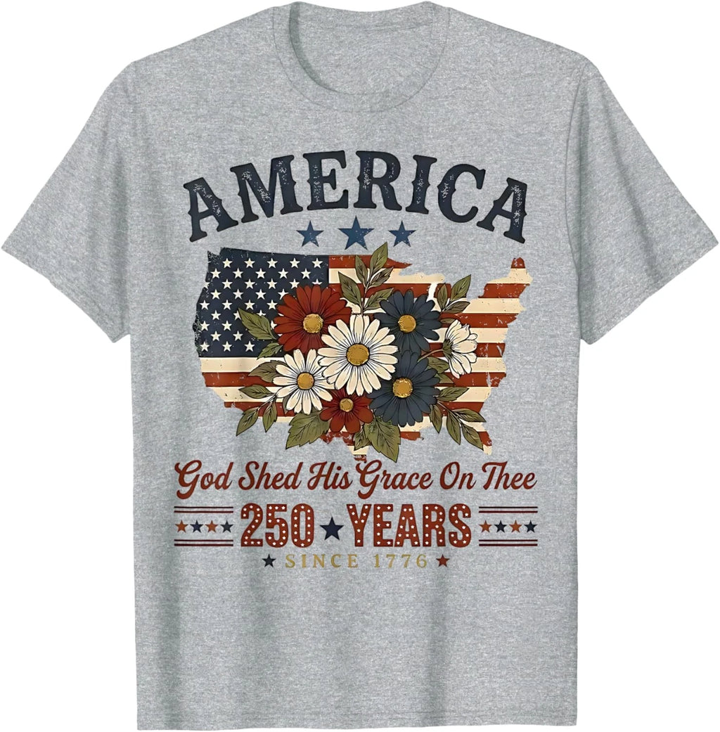 America 250 Years Flag Floral God Shed His Grace On Thee Unisex T-Shirt