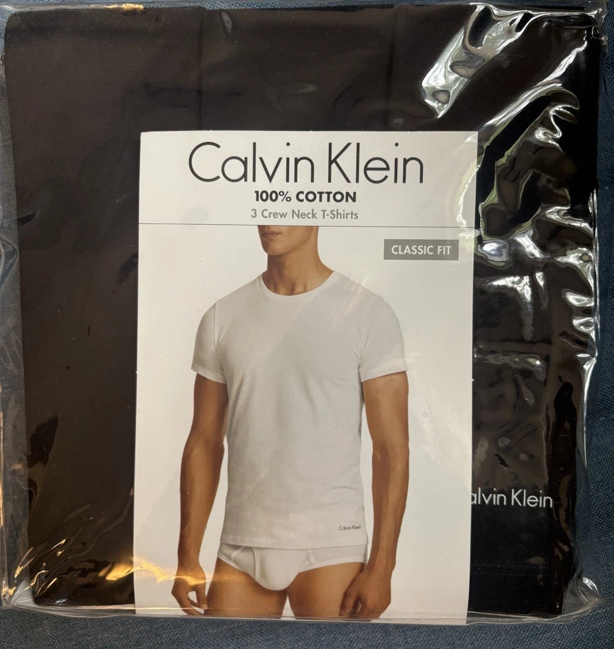 Calvin Klein 100% Cotton Black Crew Neck T-Shirts Classic Fit Size Medium 3 Pack