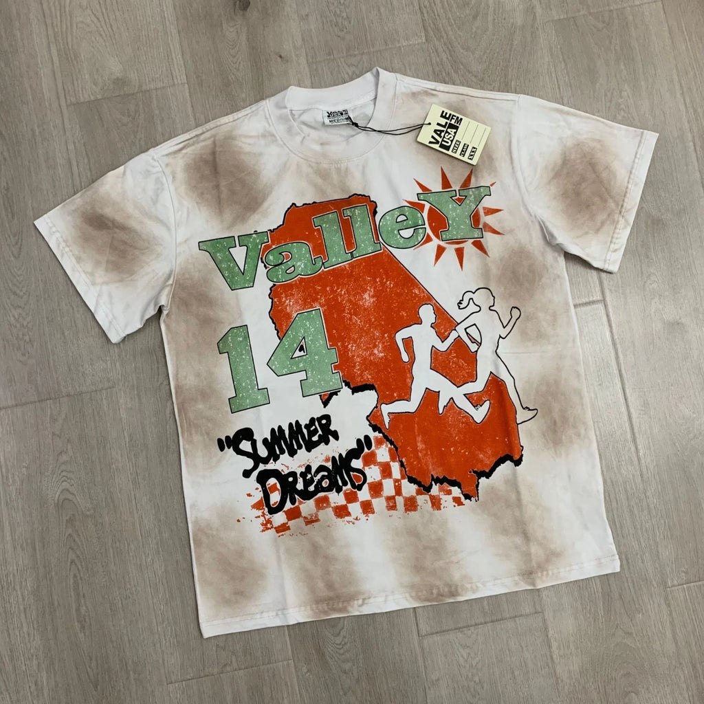 Vale Retro Print Men's and Women's Loose Fit Casual Washed Vintage T-Shirt