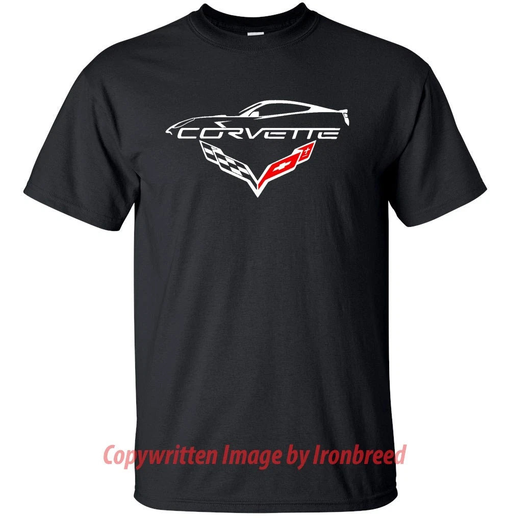 2014 - 2019 C7 Chevy CORVETTE T-Shirt Classic Muscle Car Emblem Body Silhouette