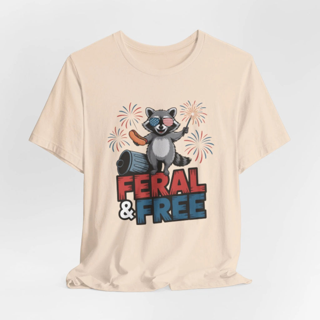 -Feral & Free Raccoon Tee | Patriotic Fourth of July Fireworks Shirt