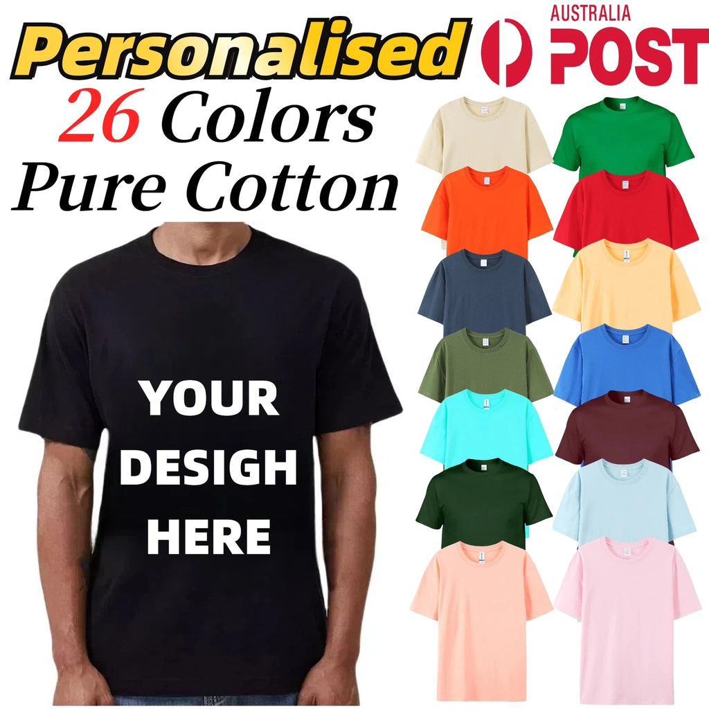 Adults Personalised Cotton T-Shirt Printed Custom Tees Photo Design Logo XXS-3XL