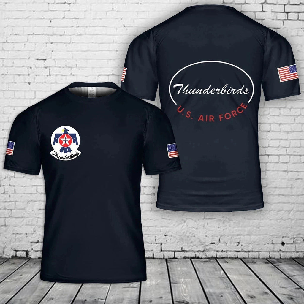 Custom Name US Air Force Thunderbirds T-Shirt 3D Black Unisex S to 5XL