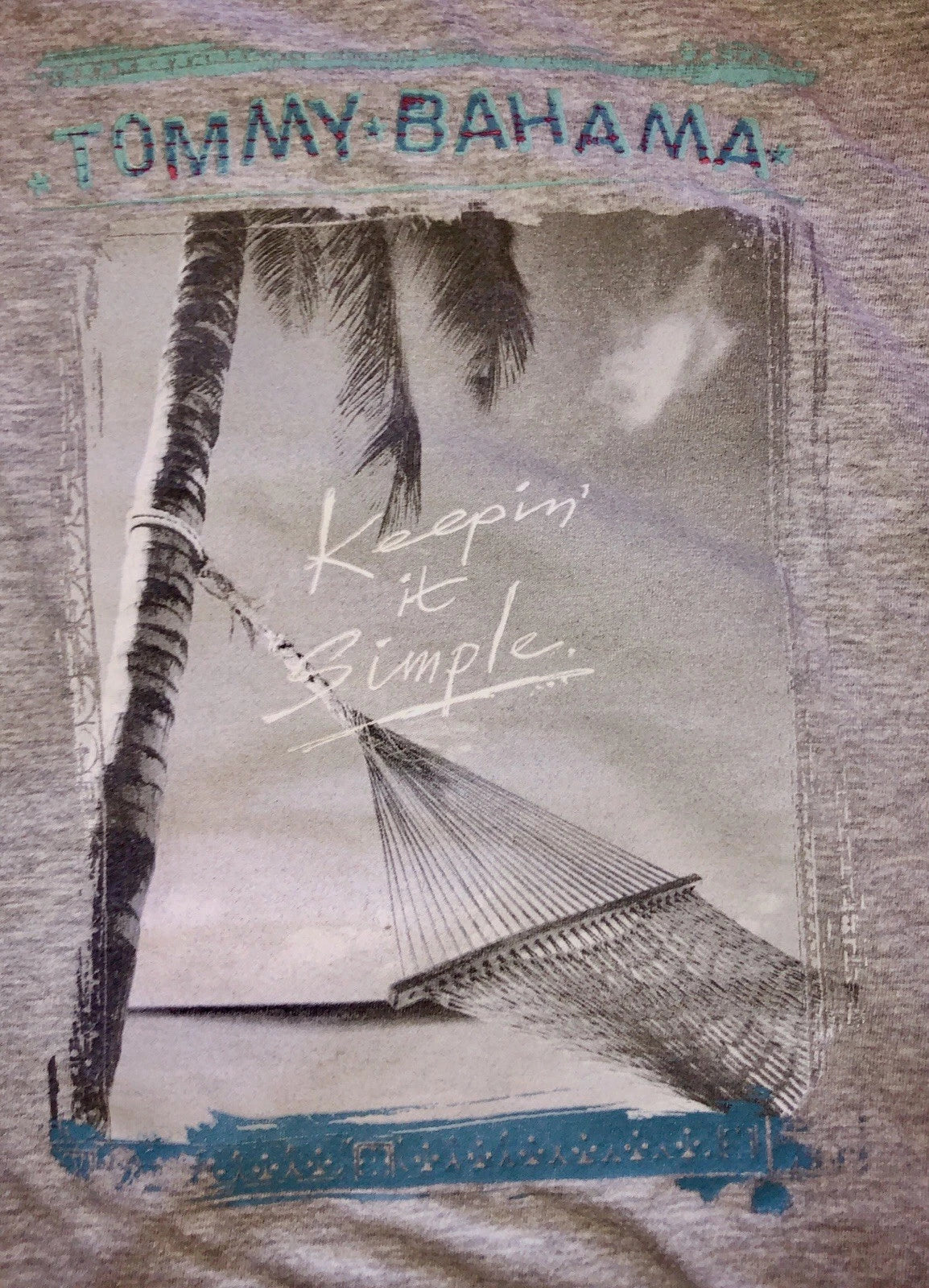 TOMMY BAHAMA Relax KEEPIN IT SIMPLE T-Shirt L Beach Hammock Palm Tree 2 Sided