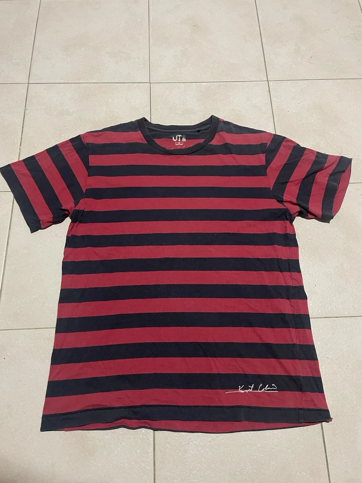 Kurt Cobain X Uniqlo UT Black And Red Stripes Shirt Grunge Rare Nirvana