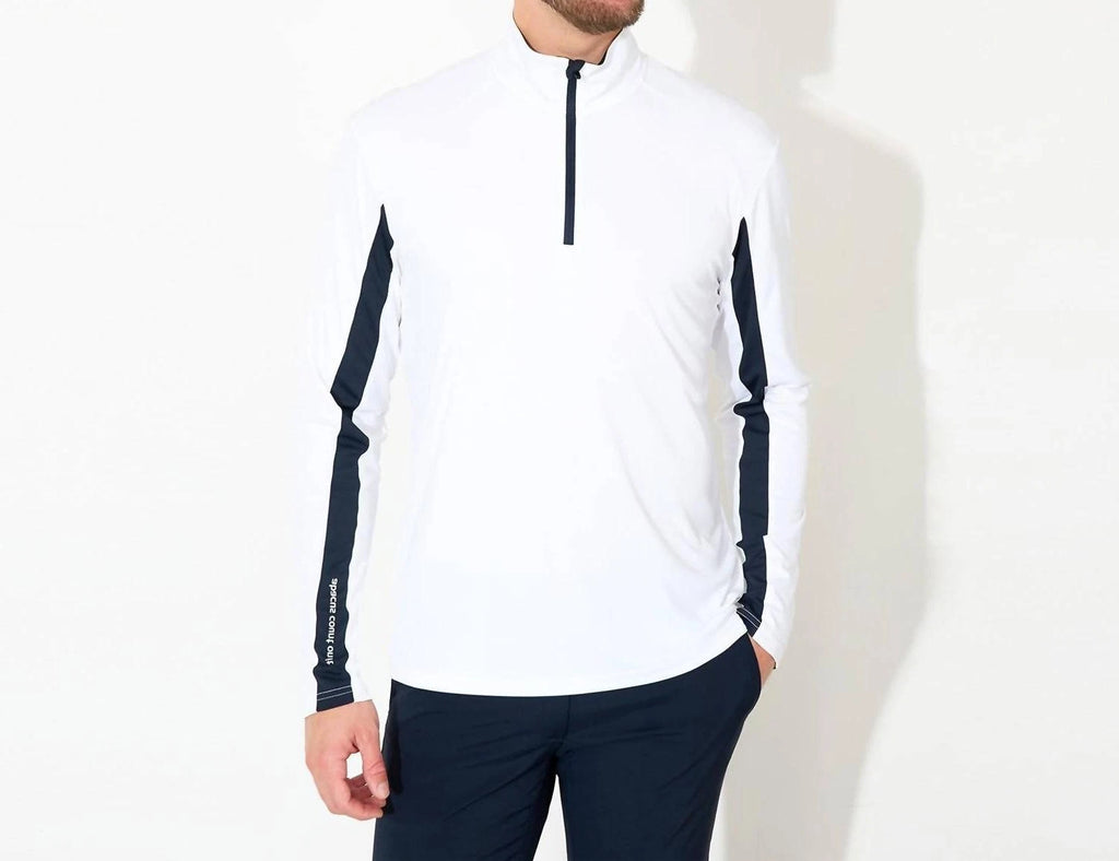 Abacus Sportswear Us Aloha Uv Cut Long Sleeve Golf Shirt (Upf 50) White/navy
