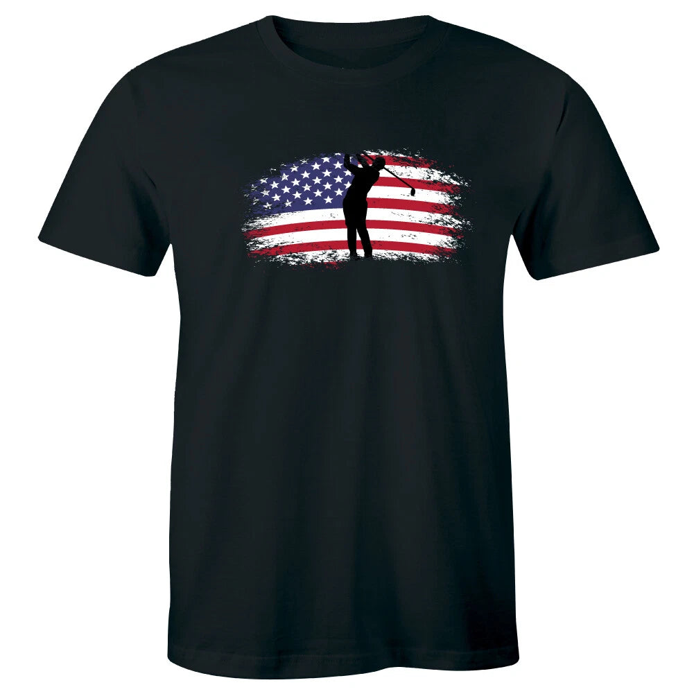 Golfer with American Flag Men's T-Shirt Outside Indoors Sport Golfing Tee
