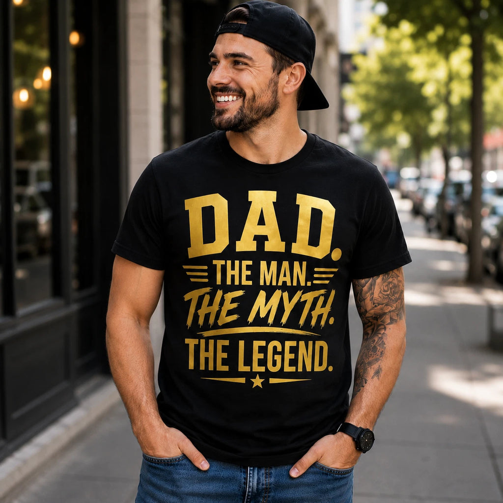 Dad The Man The Myth The Legend TShirt Father’s Day Gift  white/Gold on black Te