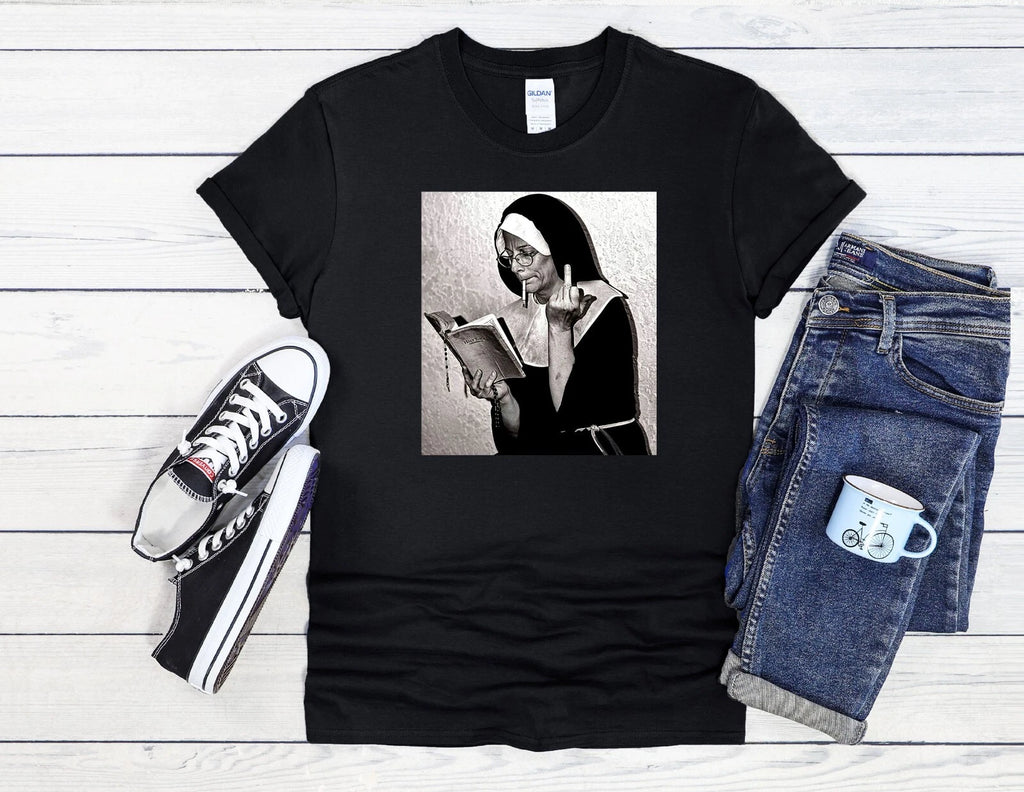 Middle Finger Nun Smoking Weed Men Women Unisex Hoodie Baseball T Shirt Top 1330