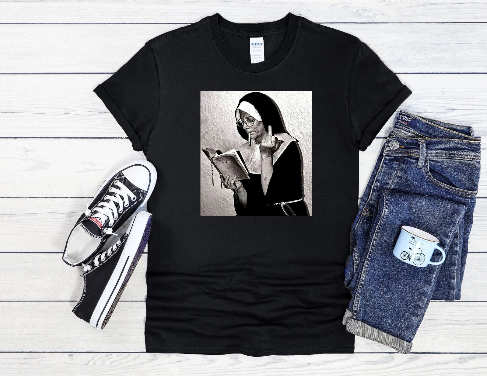 Middle Finger Nun Smoking Weed Men Women Unisex Hoodie Baseball T Shirt Top 1330