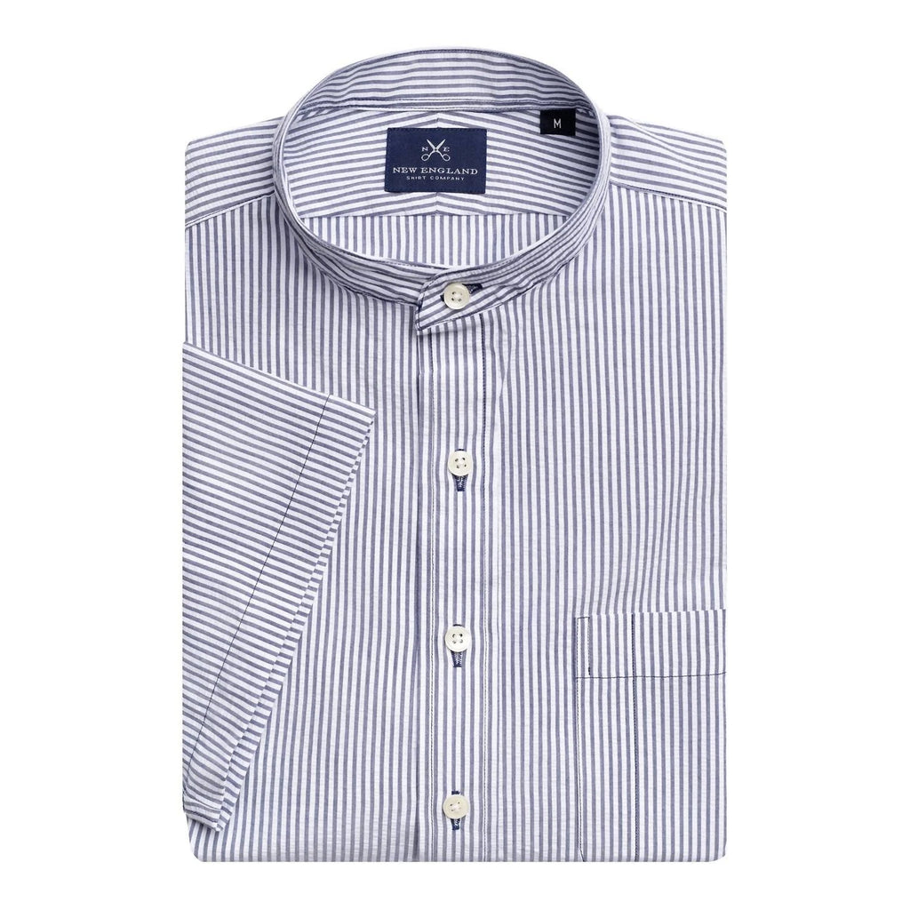New England Shirt Company Men's Seersucker Banded Collar Popover Shirt Size XL