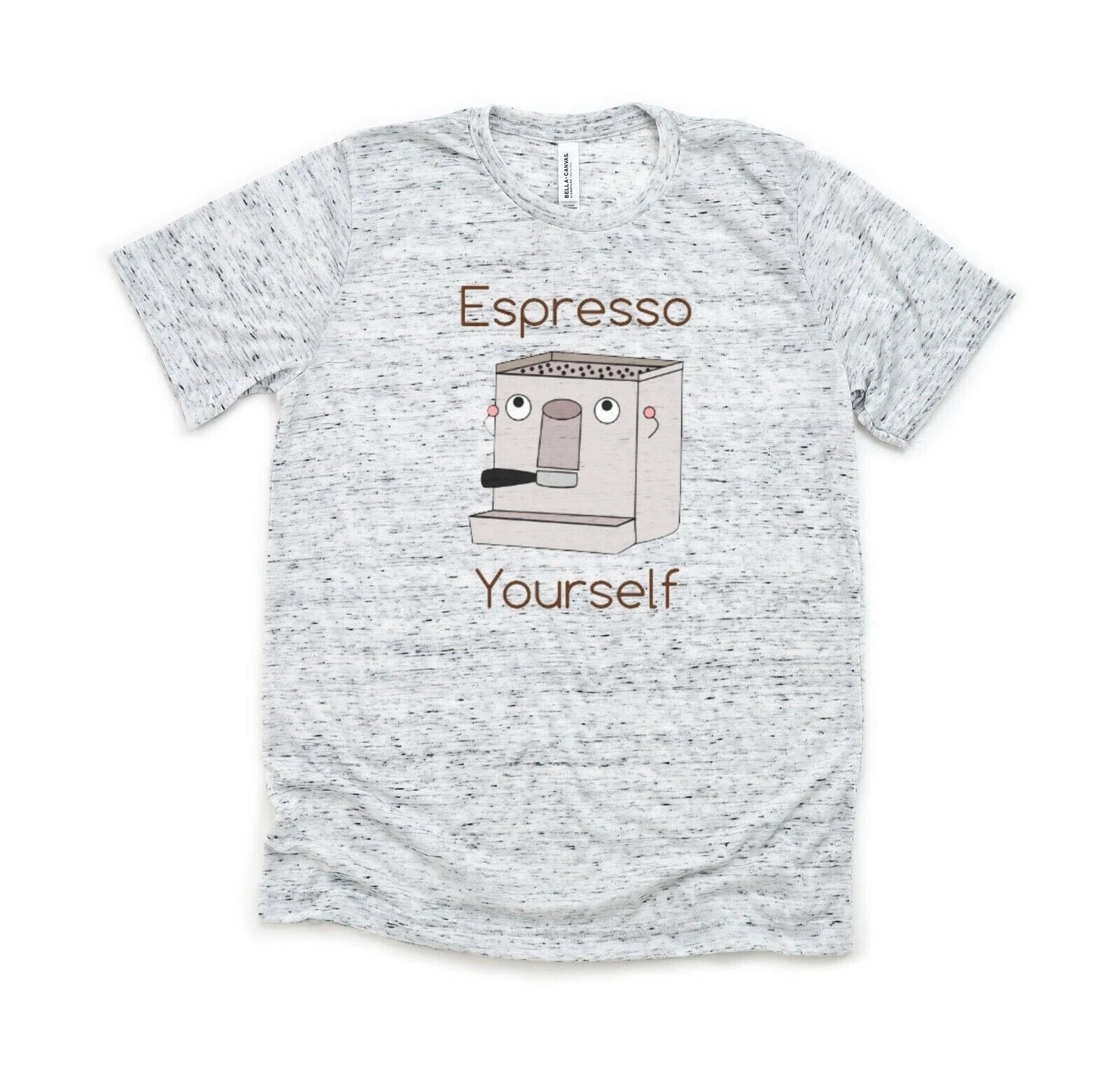 Espresso Yourself - Bella and Canvas White Marble Shirt - Size S - Coffee Pun