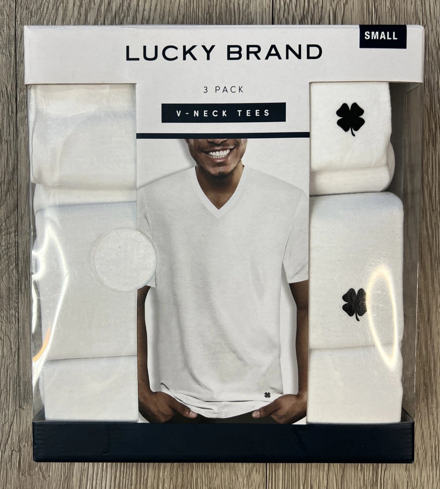 Lucky Brand Men's 3 Pack V-Neck Logo Tees Super Soft Size Small 34-36 White New