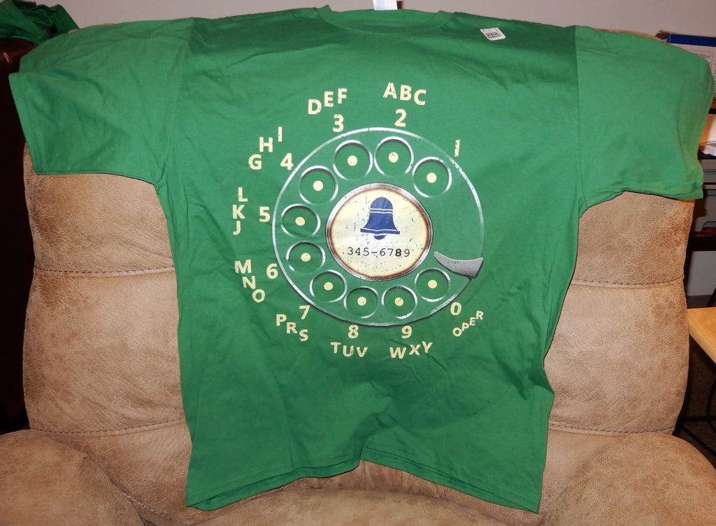 Port & Company Retro Rotary Dial Telephone T-Shirt  100% Cotton Kelly Green