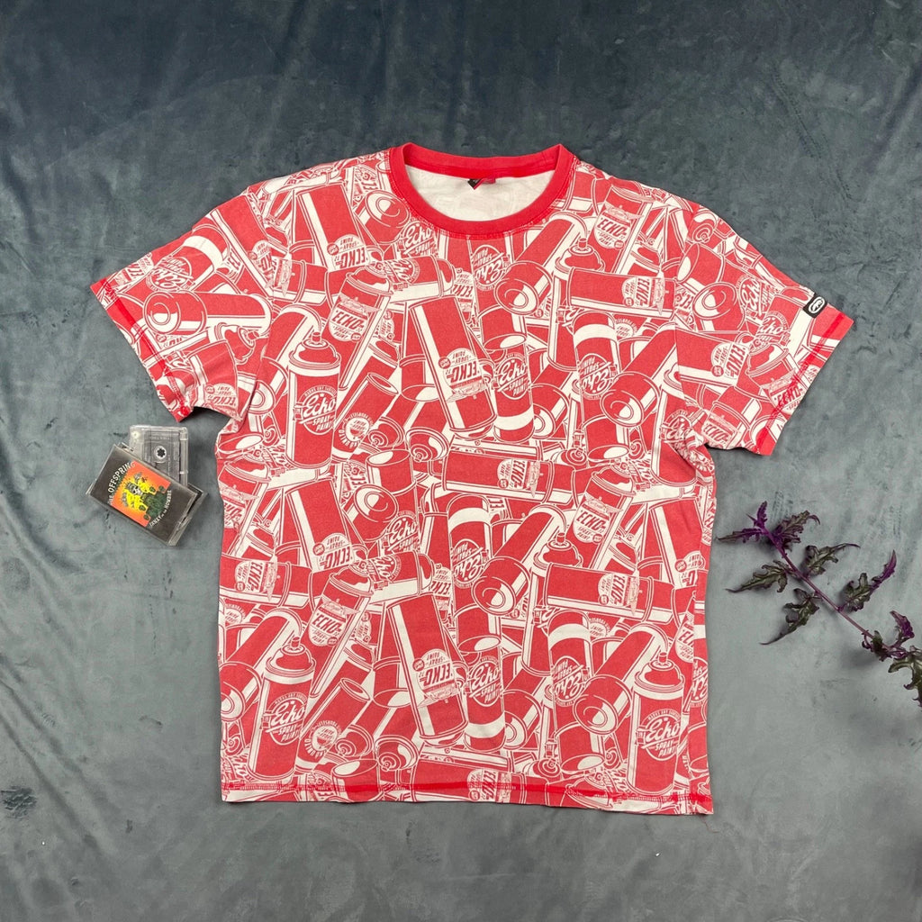 Vintage Y2K Ecko Unltd Spray Paint All Over Print T Shirt Red White Mens XXL