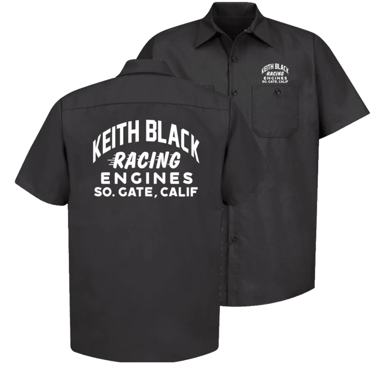 Keith Black Drag Racing Engines Black Mechanics Work Shirt, Chev Ford Mopar NHRA