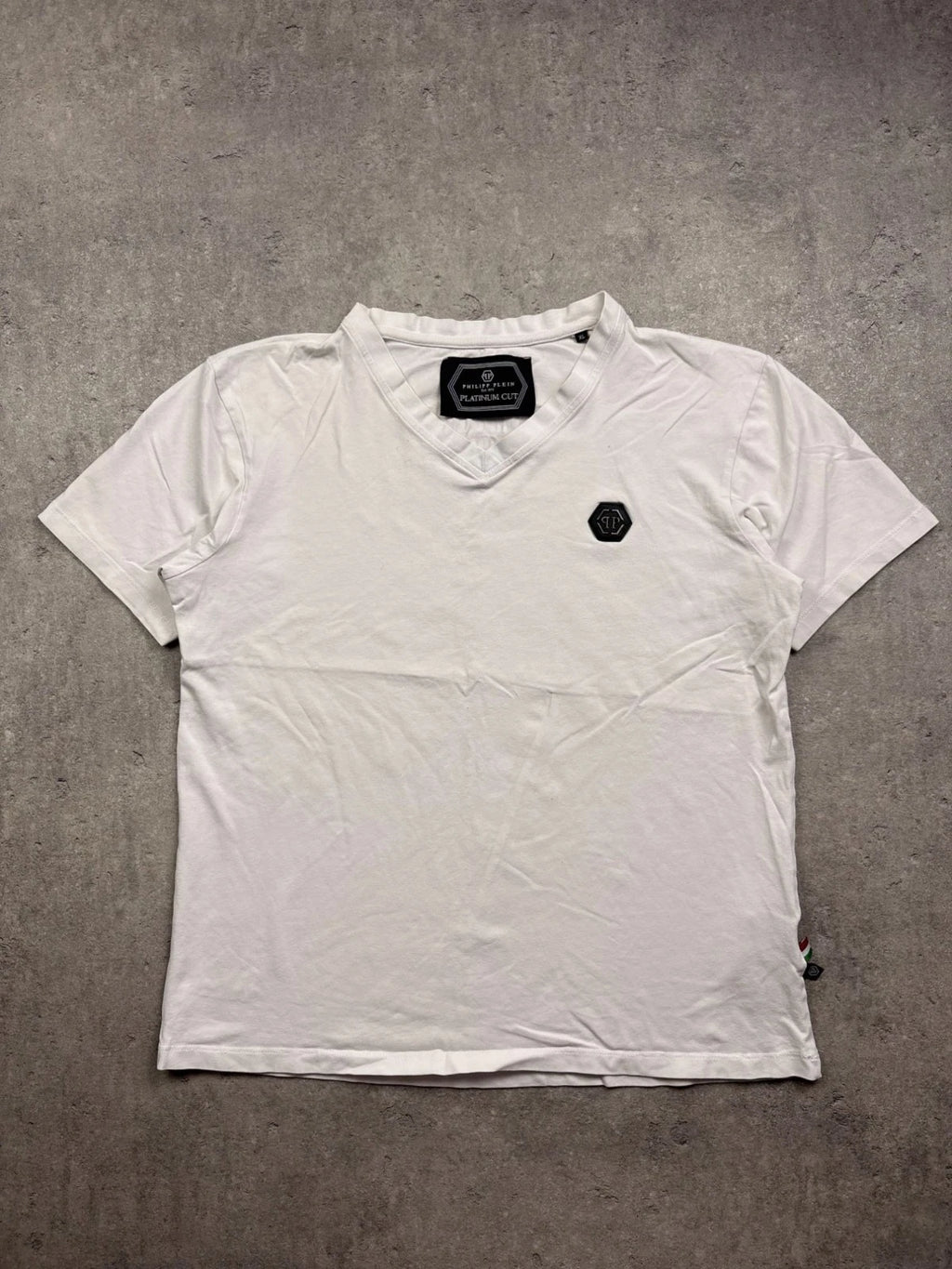 PHILIPP PLEIN Platinum Cut Men's V-Neck T-Shirt White Hexagon Logo Size XL