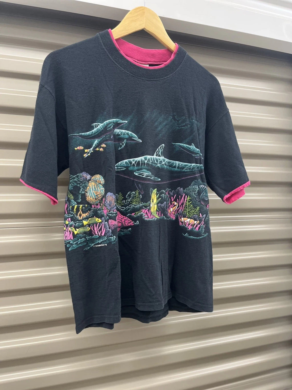 Vintage 90s Animals Habitat Ocean Graphic Tee Black Men’s Large Cotton